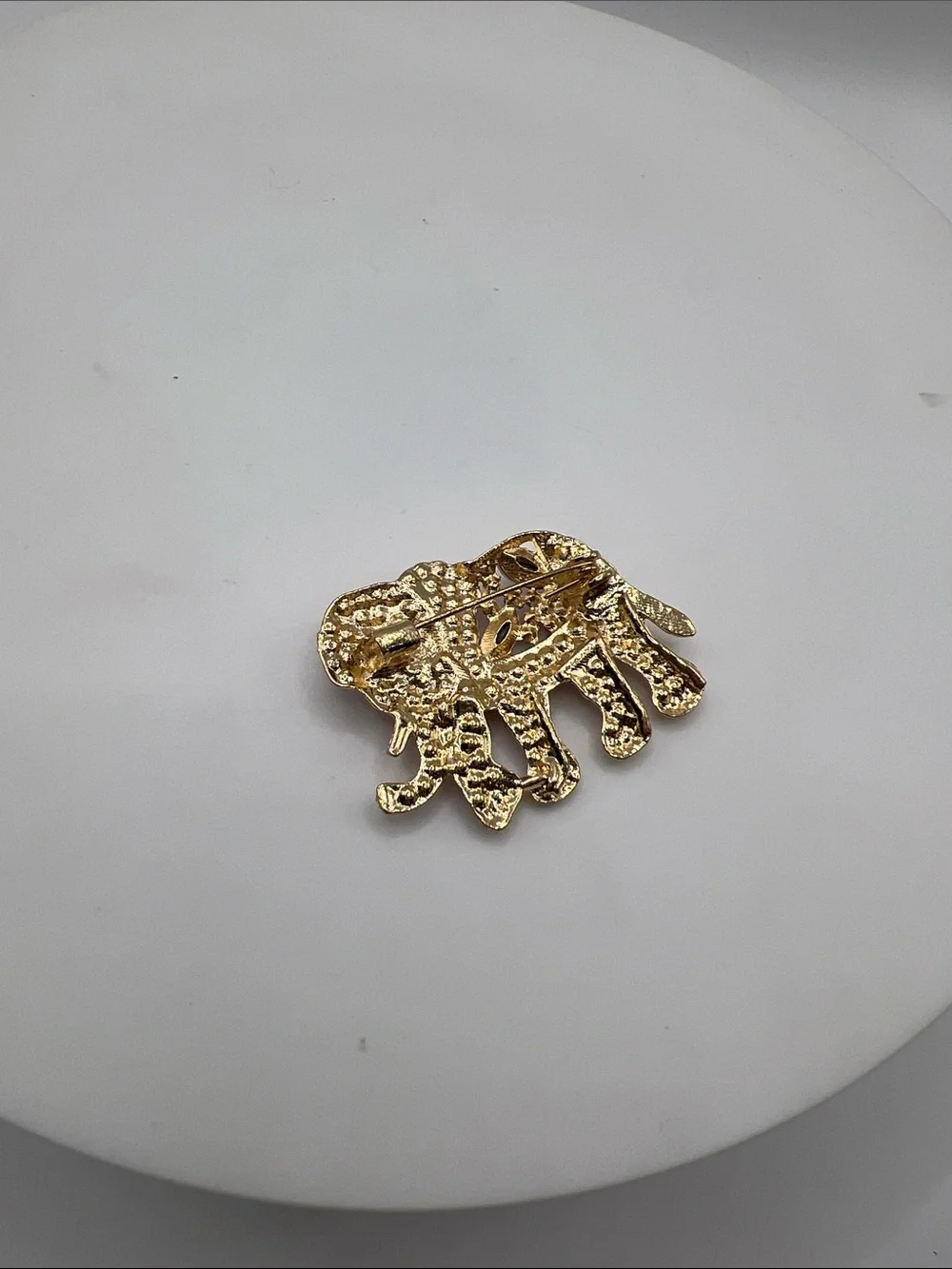 475. Gold Tone with Pink Crystal Elephant Brooch